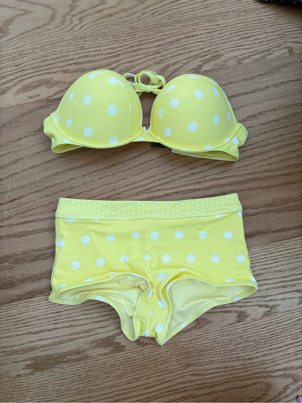 Frankie's Bikinis Yellow White Polka Dot Two-Piece Swim Set